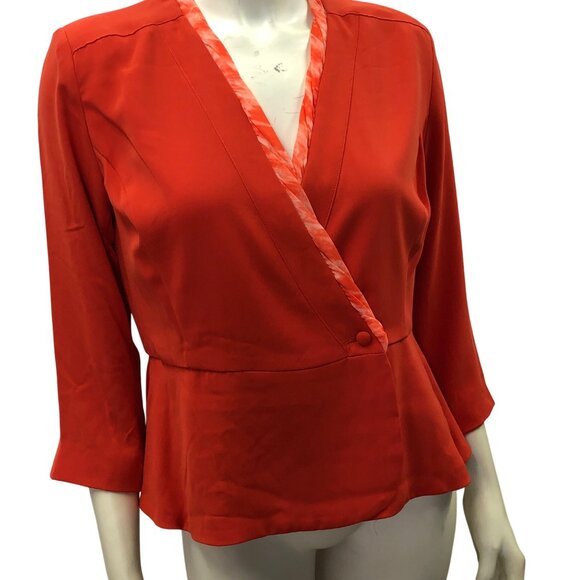 Cabi Wrap-Style Blazer top 3/4 Sleeves & Satin Trim Peplum Design 4 NWT - Picture 3 of 8